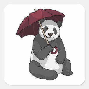 Panda bei Regen mit Regenschirm Quadratischer Aufkleber