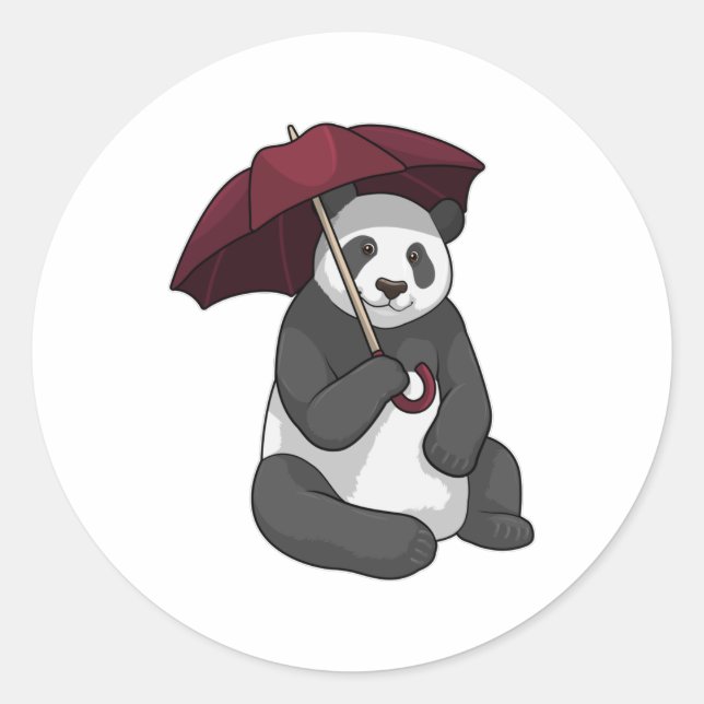 Panda bei Regen mit Regenschirm Runder Aufkleber (Vorderseite)