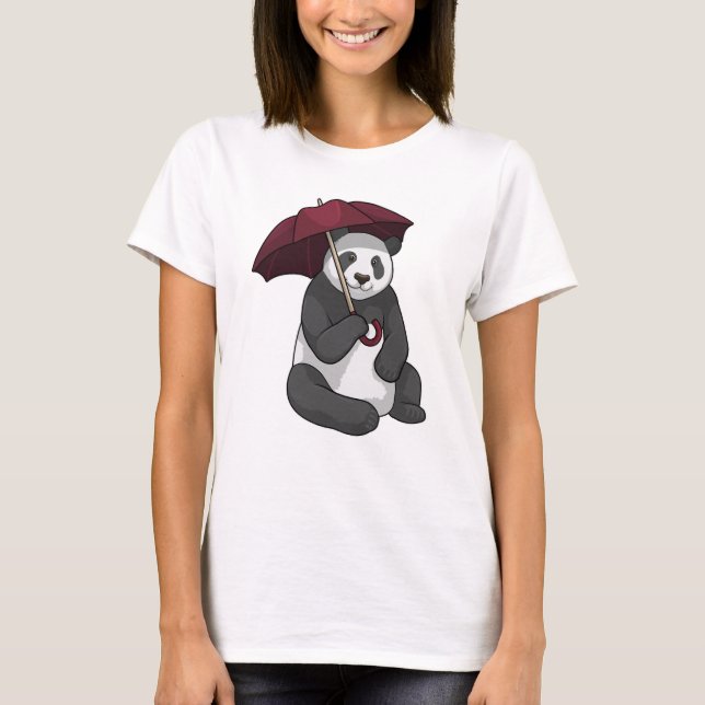 Panda bei Regen mit Regenschirm T-Shirt (Vorderseite)