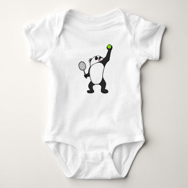 Panda bei Tennis mit Tennisschläger Baby Strampler (Vorderseite)