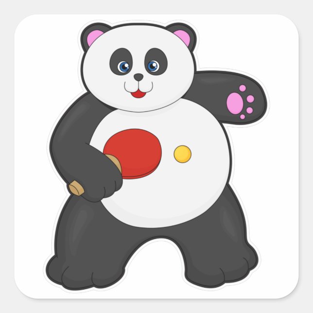 Panda bei Tischtennis mit Tischtennisschläger Quadratischer Aufkleber (Vorderseite)