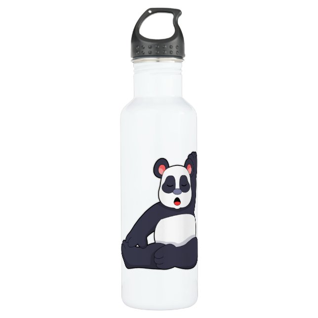 Panda bei Yoga Stretching Übungen Edelstahlflasche (Vorderseite)