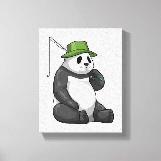Panda beim Angeln mit Angel Leinwanddruck (Vorderseite)