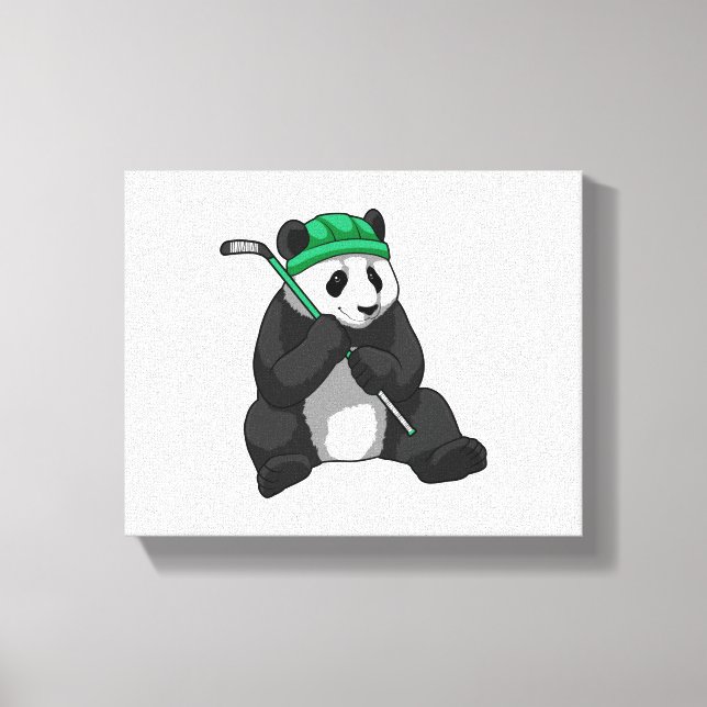 Panda beim Eishockey mit Eishockeyschläger Leinwanddruck (Vorderseite)