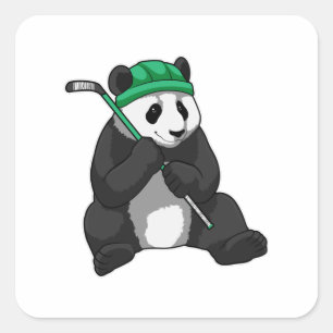 Panda beim Eishockey mit Eishockeyschläger Quadratischer Aufkleber