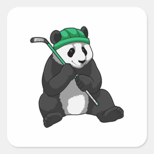 Panda beim Eishockey mit Eishockeyschläger Quadratischer Aufkleber (Vorderseite)