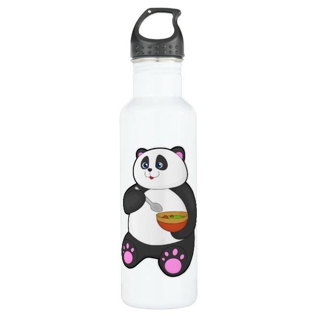 Panda beim Essen mit Spoon & Bowl Edelstahlflasche (Vorderseite)
