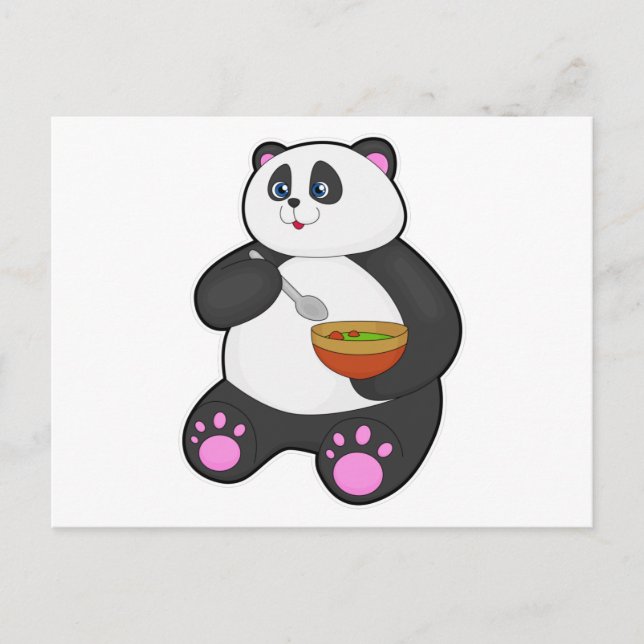 Panda beim Essen mit Spoon & Bowl Postkarte (Vorderseite)