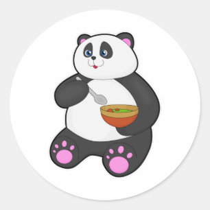 Panda beim Essen mit Spoon & Bowl Runder Aufkleber