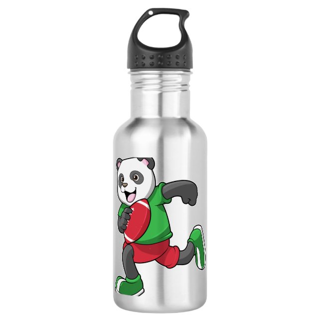 Panda beim Fußball mit Ausrüstung Edelstahlflasche (Vorderseite)