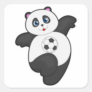 Panda beim Fußballsport Quadratischer Aufkleber
