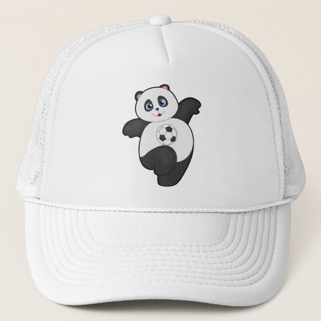 Panda beim Fußballsport Truckerkappe (Vorderseite)