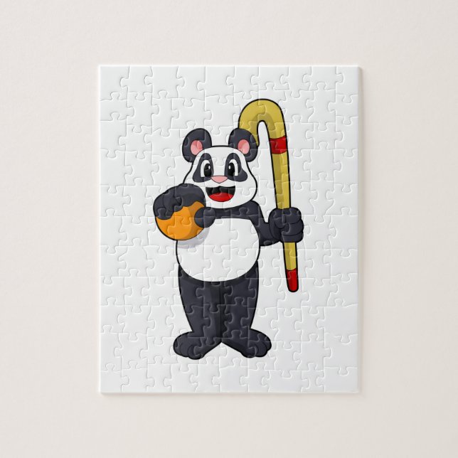 Panda beim Hockey mit Hockey (Vertikal)