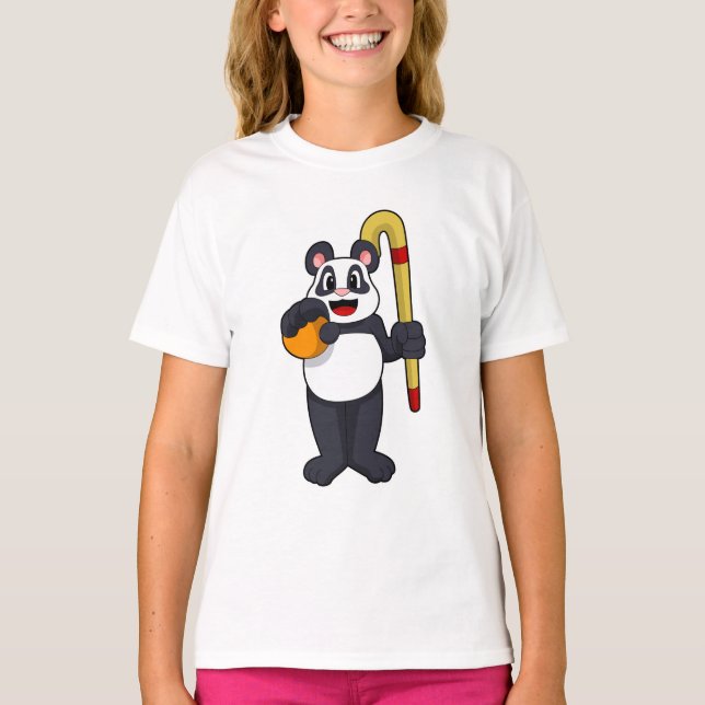 Panda beim Hockey mit Hockey T-Shirt (Vorderseite)