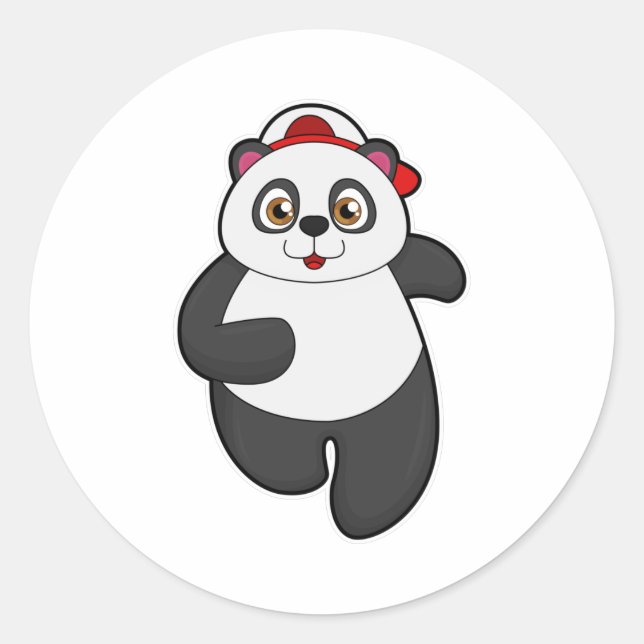 Panda beim Laufen mit Cap Runder Aufkleber (Vorderseite)