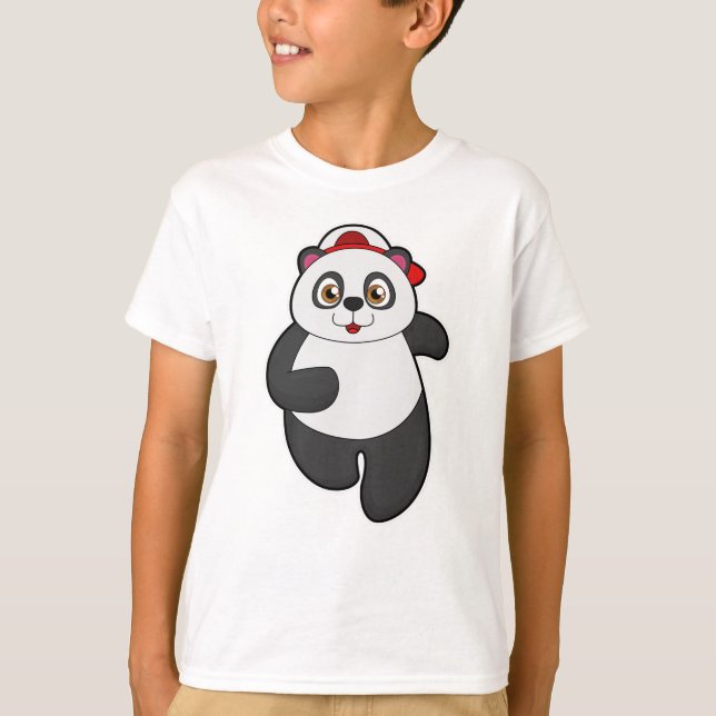 Panda beim Laufen mit Cap T-Shirt (Vorderseite)