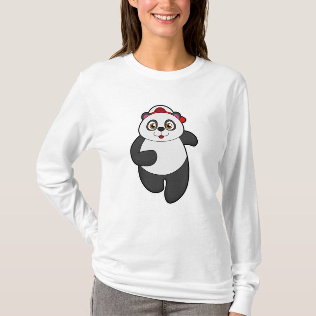 Panda beim Laufen mit Cap T-Shirt (Vorderseite)