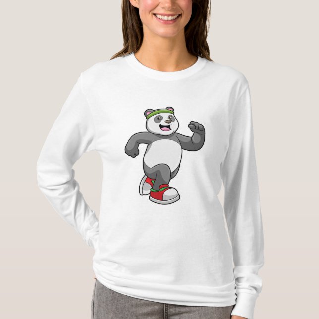 Panda beim Laufen mit Headband T-Shirt (Vorderseite)