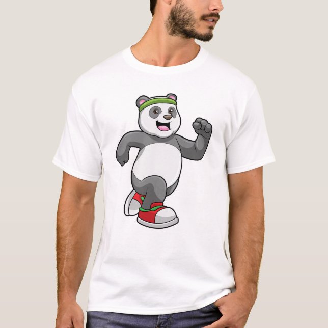 Panda beim Laufen mit Headband T-Shirt (Vorderseite)