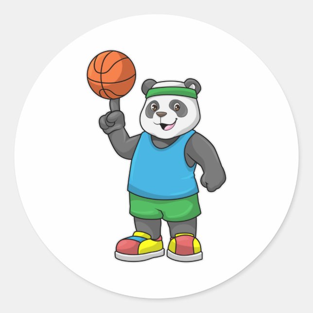 Panda beim Sport mit Basketball Runder Aufkleber (Vorderseite)