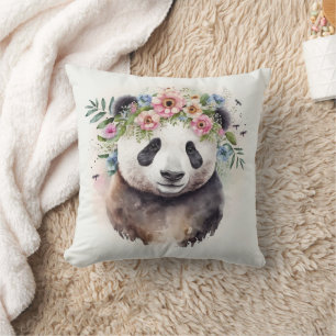 Panda Blumen Aquarell Kissen