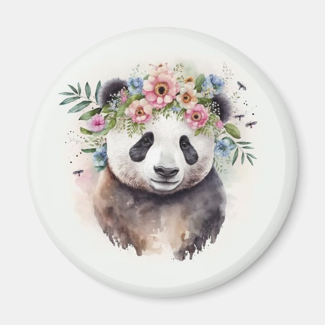 Panda Blumen Aquarell             Magnet (Vorne)