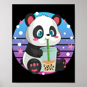Panda Boba Tee Bubble Tee Anime Kawaii Neko  Poster