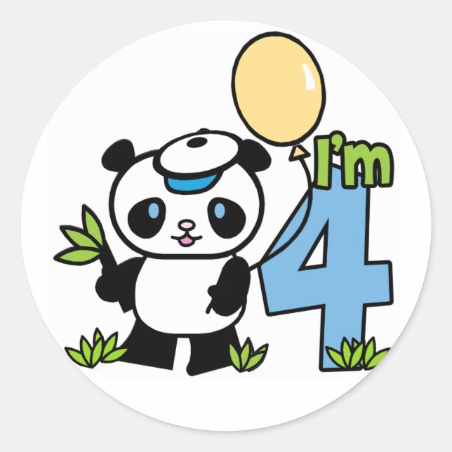 Panda Boy 4. Geburtstag Runder Aufkleber (Vorderseite)