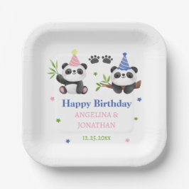 Panda Boy and Girl Joint Birthday  Pappteller