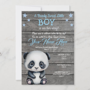 Panda Boy Baby Shower Einladung, rustikaler blauer Einladung