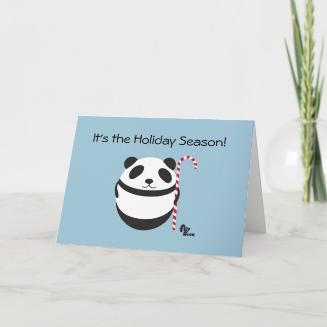 Panda Candy Cane Holiday Card Feiertagskarte (Vorderseite)