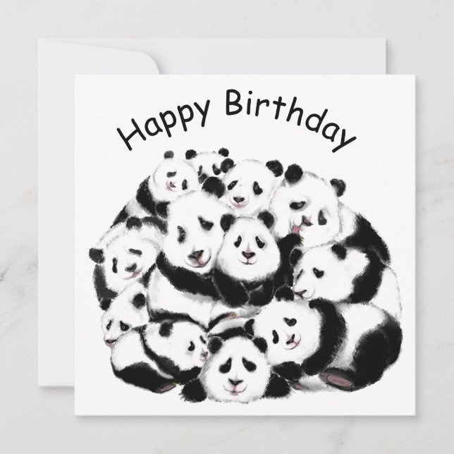 Panda carte d'anniversaire Happy Family - Drôle (Devant)