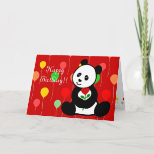 Panda Cartoon und A Heart Blume Geburtstag Karte