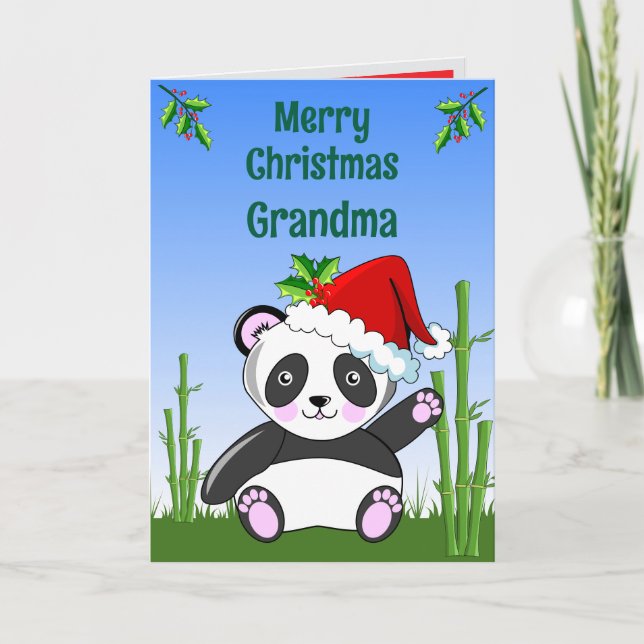 Panda Christmas Folded Greeting Card Karte (Vorderseite)