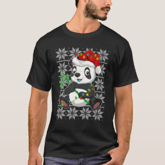 Panda Christmas Lights Rentier Weihnachtsmannmütze T-Shirt