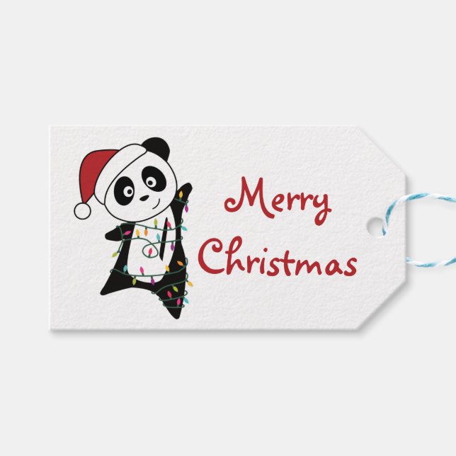 Panda Christmas Snow Winter Animals Pandas Trucker Geschenkanhänger (Vorderseite (Horizontal))
