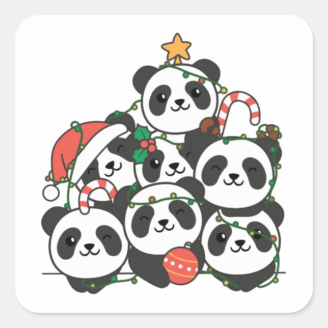Panda Christmas Tree Funny Animal Christmas Quadratischer Aufkleber (Vorderseite)