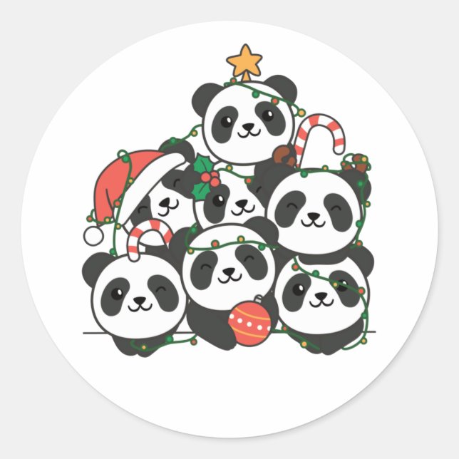 Panda Christmas Tree Funny Animal Christmas Runder Aufkleber (Vorderseite)
