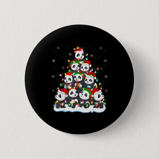 Panda Christmas Tree Lights Xmas Sweater Holiday P Button (Vorderseite)