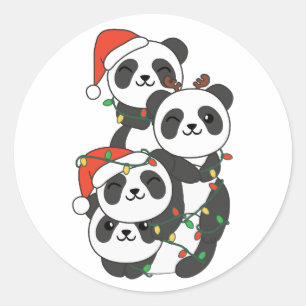 Panda Christmas Tree Weihnachtsanimals Pandas Runder Aufkleber
