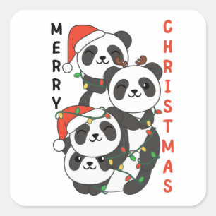 Panda Christmas Tree Weihnachtsanimals Pandas Squa Quadratischer Aufkleber