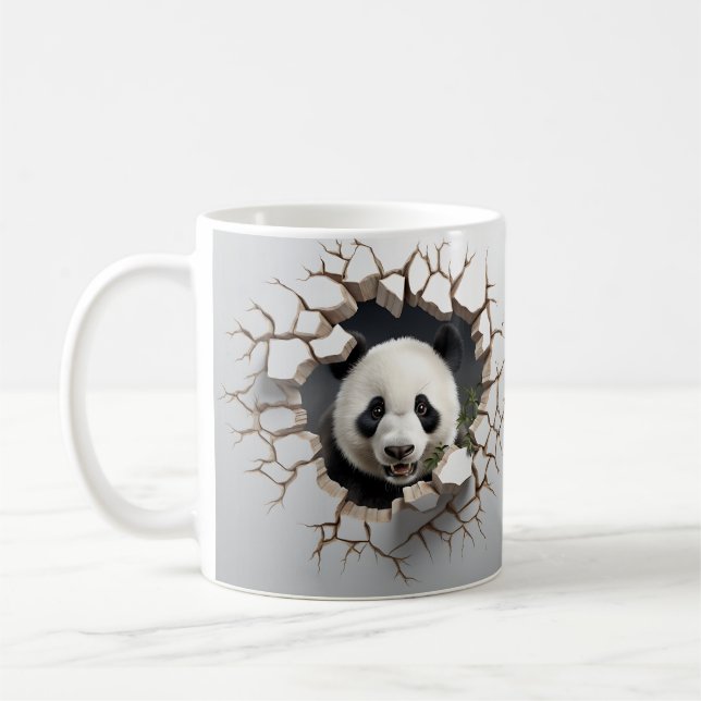 Panda Cracks Hole Art Panda Smashed Wall 3D Kaffeetasse (Links)
