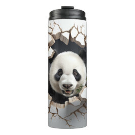 Panda Cracks Hole Art Panda Smashed Wall 3D Thermosbecher