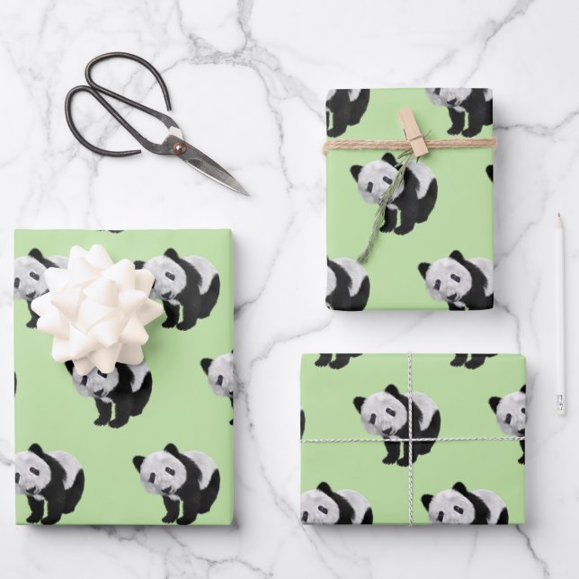 Panda Cub Green Geschenkpapier Set (Vorderseite)