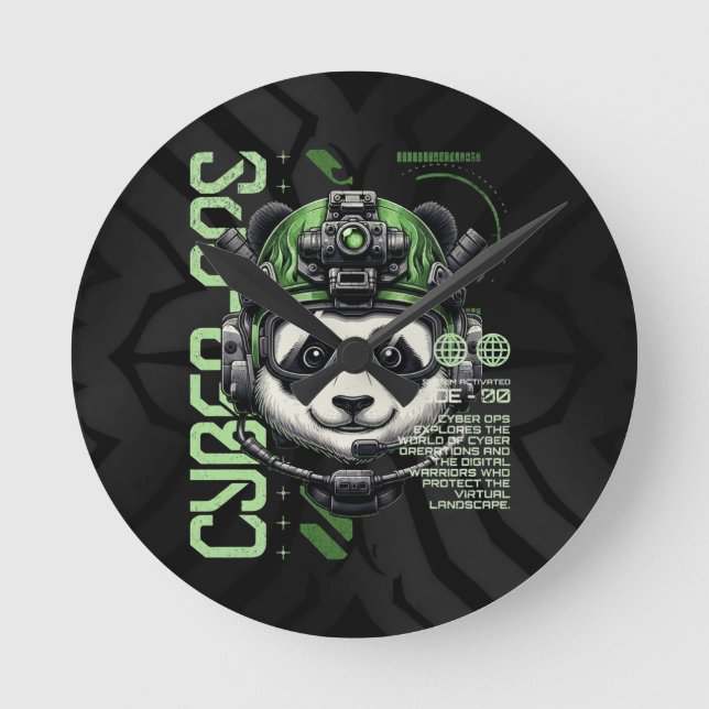 Panda Cyborg Ops – Futuristic Cybernetic Panda  Runde Wanduhr (Vorderseite)