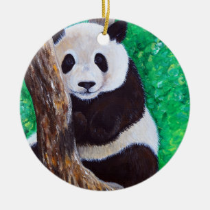Panda dans un arbre Peinture de céramique ornement