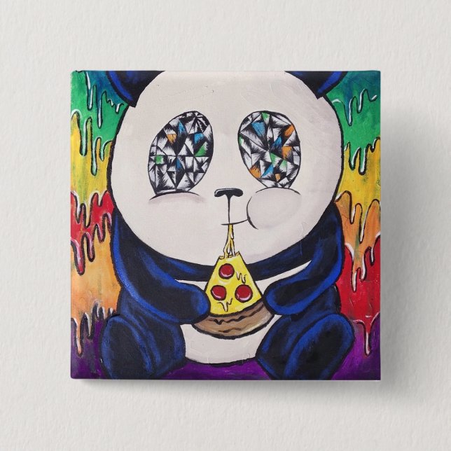 Panda, der Pizza isst Button (Vorderseite)