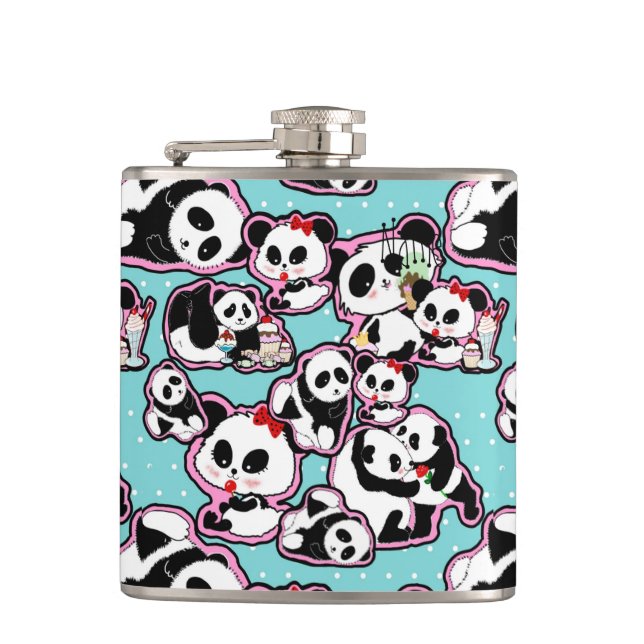 Panda Doodles Kawaii Flachmann (Vorderseite)