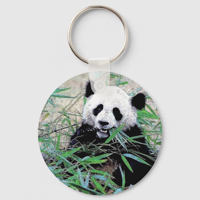 Panda Eating Blätter Schlüsselanhänger (Vorderseite)