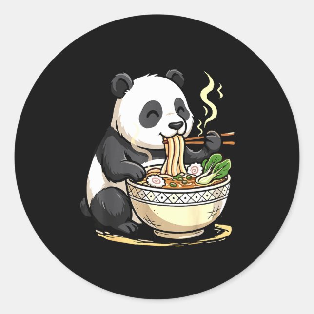 Panda Eating Funny Ramen Noodles  Runder Aufkleber (Vorderseite)
